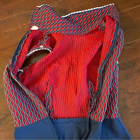 VINTAGE 1970s Mini Dress A-Line Back Zip Red Navy Vtg 70s Union Made - Picture 8 of 11